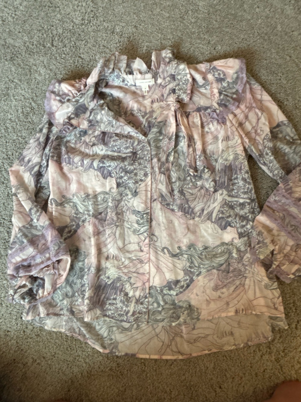 Marc Jacobs Pink and Lavender Printed Ruffled Collar Blouse